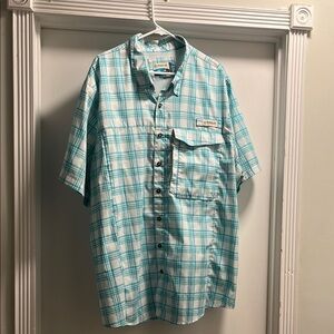 Columbia Men's Aqua Plaid Button Down Shirt